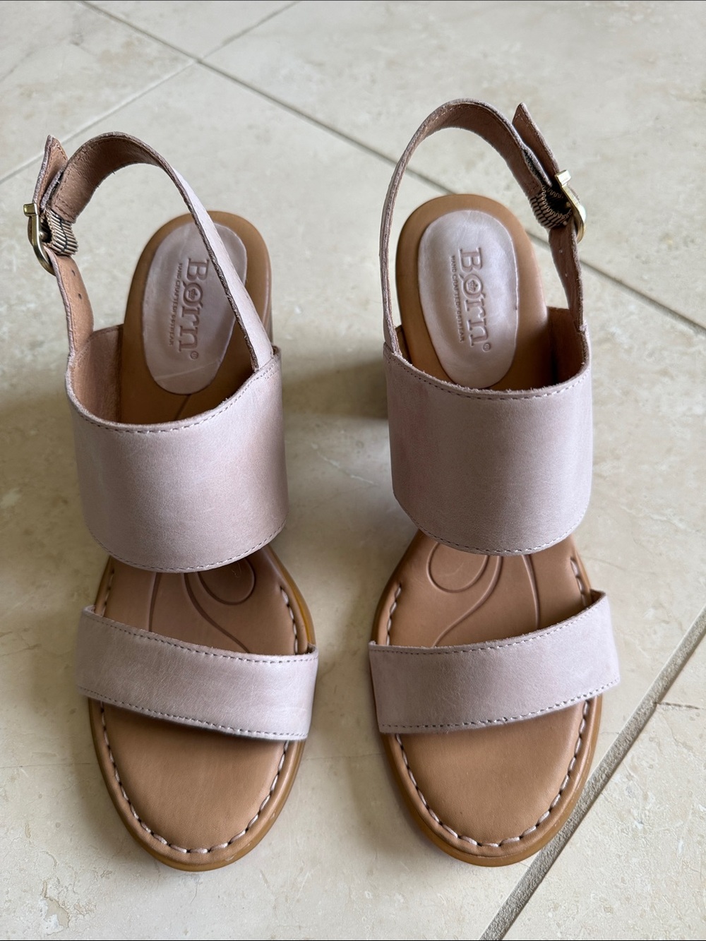 Born Women's Blush Wide-Strap Leather Slingback Sandals